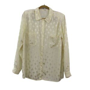 Vintage Richard Evans Womens Blouse Sz 14 Diamond Pattern Collar Cream Long Slve